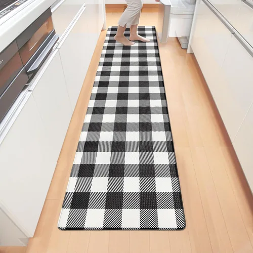 Vista 18 de Tapete Largo de Cocina y Alfombra Tapetes Antifatiga para Piso de Cocina Corredor 17.3''x71'' Negro Rojo Buffalo a Cuadros Corredor Alfombra