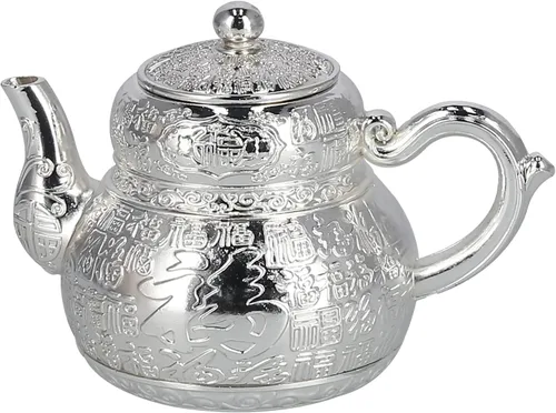 Vista 9 de Juego de tetera y taza para uno, juegos de té de aleación de zinc para adultos con tetera y bandeja, juego de tetera vintage plateada, regalo