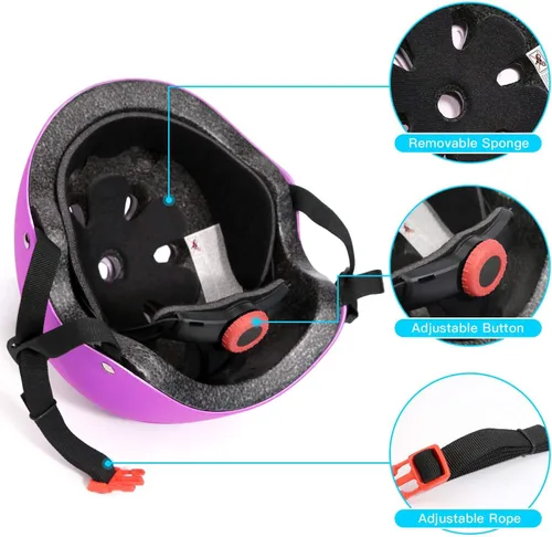 Vista 3 de Casco ajustable para niños de 3 a 16 años, niños pequeños, niños y niñas, equipo de protección con rodilleras, coderas y muñequeras para múltiples