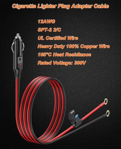 Vista 2 de 12AWG Cable de Cargador de Encendedor de Cigarrillos Resistente, Cable Adaptador de Encendedor de Cigarrillos Macho de 3.3FT con Luz LED y Caja