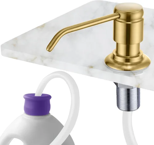 Vista 13 de GAGALIFE Dispensador de jabón para fregadero de cocina (níquel cepillado) y kit de tubo de extensión, cabezal completo de latón, tubo de silicona