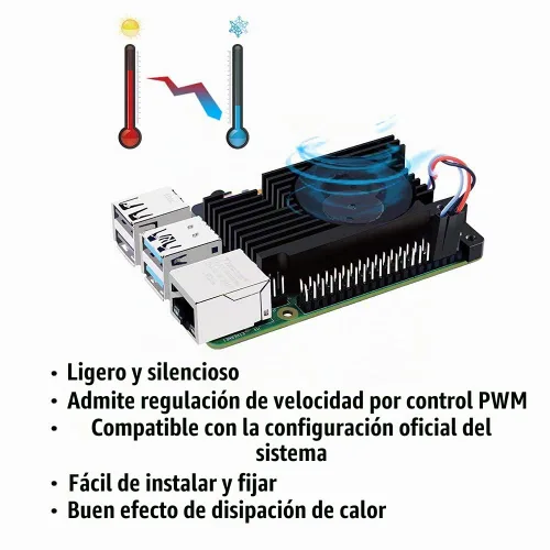 Vista 3 de GeeekPi Disipador de calor de aluminio con ventilador controlable PWM para Raspberry Pi 4, Pi 4 Armor Lite disipador de calor con ventilador
