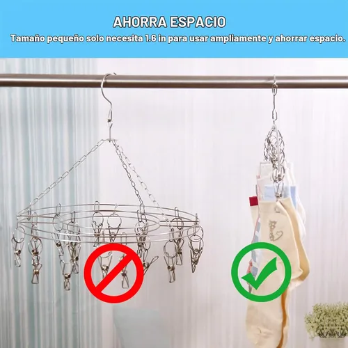 Vista 6 de Seropy Percha de ropa con 10 clips, estante de secado de ropa para ropa sucia, paquete de 6, colgador de calcetines de acero inoxidable, resistente
