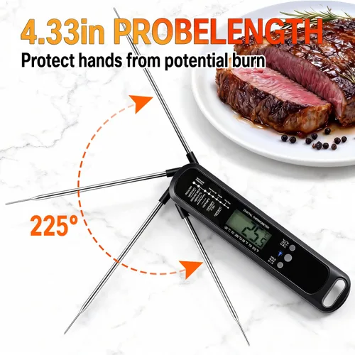 Vista 4 de Termómetro digital de carne con LED de alta precisión, impermeable IP67, termómetro de alimentos de lectura instantánea para freidora de aire