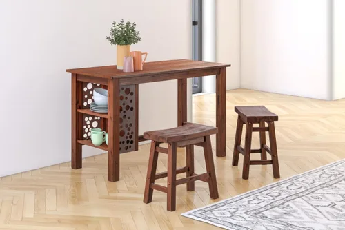 Vista 2 de Boraam Sonoma Taburete Alto Tipo Silla de Montar sin Respaldo para Comedor - Castaño con Acabado Cepillado - Juego de 2