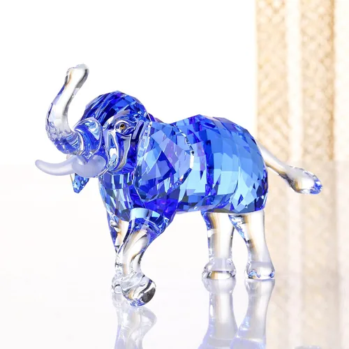 Vista 3 de DOJOZ Colección de figuras de elefante de la suerte de cristal, estatua de animales, coleccionable, decoración para el hogar (azul)