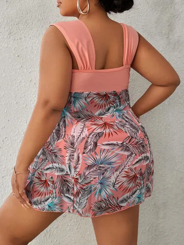 Vista 2 de MakeMeChic Traje de baño tankini de dos piezas con estampado de plantas para mujer
