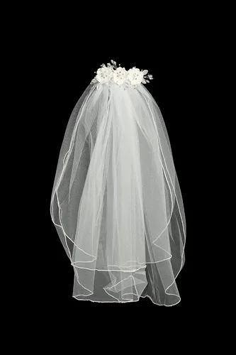 Vista 3 de Velo de primera comunión para niñas, velo de la primera comunión, tocado con flores, perlas y cristales, piezas para accesorios católicos, Velos