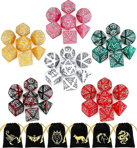 Vista 24 de CiaraQ Juego de dados poliédricos - Dados para juegos de rol DND para Calabozos y Dragones, juego de mesa RPG, doble color, 35 piezas Diseño
