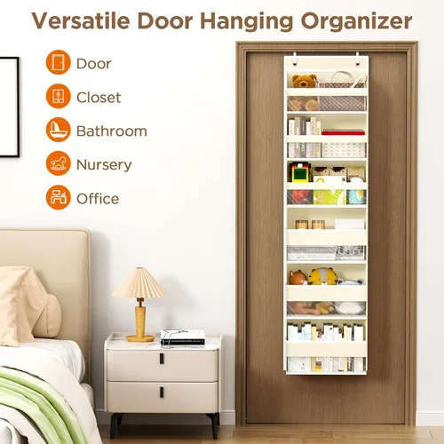 Vista 7 de Mefirt Organizador para colgar sobre la puerta, 6 estantes para colgar en la puerta con 6 bolsillos de gran capacidad, estantes colgantes