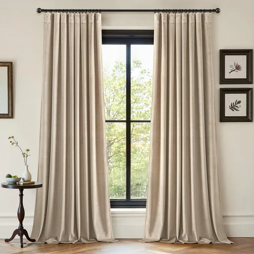 Vista 18 de ANRODUO Cortinas de terciopelo beige de 45 pulgadas de largo, opacas con aislamiento térmico insonorizado, cortinas de privacidad para oscurecer