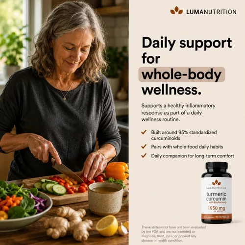Vista 5 de Luma Nutrition Curcumina de cúrcuma con pimienta negra, 95% curcuminoides, 1950 mg por porción, suplemento de cúrcuma premium, con BioPerine