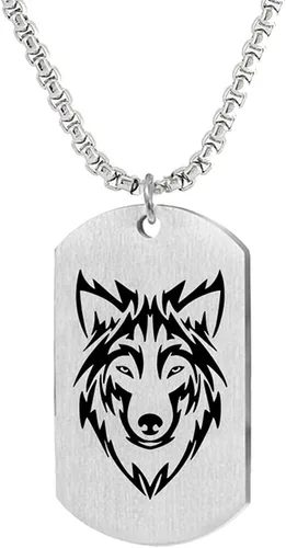 Vista 2 de TURTLEDOVE Collar de lobo de acero inoxidable - I am Wolf Fans of Dog Tag Jewelry - Colgante nórdico Fenrir de amuleto escandinavo nórdico