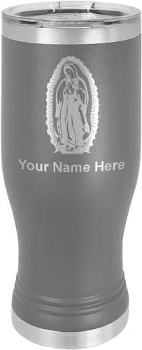 Vista 11 de LaserGram Taza Pilsner aislada al vacío de 14 onzas, Virgen de Guadalupe, grabado personalizado incluido (negro)