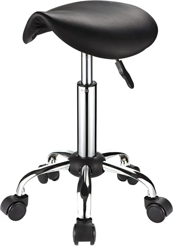 Vista 7 de Silla de montar con ruedas de cuero PU silla giratoria ajustable altura silla negro