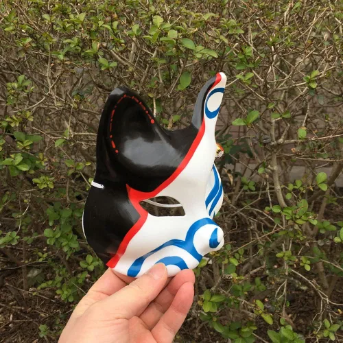 Vista 5 de Máscaras Kabuki para disfraz de disfraz de zorro y medio gato, accesorios de decoración de pared