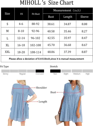 Vista 5 de MIHOLL - Minivestido de verano, holgado, mangas cortas con volados y cuello en V para mujer