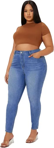 Vista 6 de KISSPLUS Pantalones de mezclilla ajustados de talla grande para mujer, cintura alta, lápiz de cintura alta, elásticos, pantalones de mezclilla