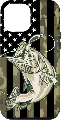 Vista 25 de Funda de camuflaje para iPhone 16, diseño de bandera estadounidense, pescador, pescador, camuflaje