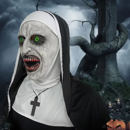 Vista 12 de Scary Nun Latex Mask - Halloween Party Horror Nun Conjuring Cosplay Full Head Creepy Mask