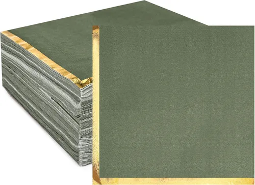 Vista 7 de Fulmoon Paquete de 100 servilletas de cóctel de papel de 2 capas con borde de lámina dorada para bebidas, postre, servilletas de papel desechables