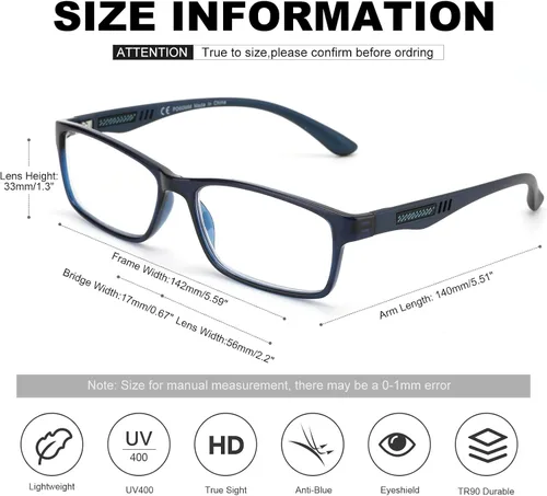 Vista 6 de CARA - Lentes de lectura progresivos multienfoque extremadamente ligeros para hombres, sin línea, bloqueo de luz azul, para lectores de computadora