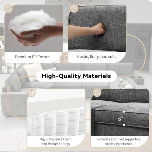 Vista 89 de Moderno sofá modular en forma de U con almohadas para la cintura, sofá cama con diván, sofá tapizado simétrico de felpilla de 6 asientos para sala
