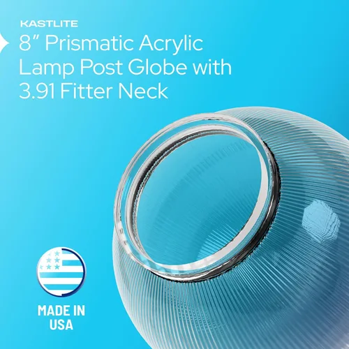 Vista 6 de KastLite Globo de poste de lámpara de acrílico prismático transparente de 8 pulgadas Textura prismática con cuello de ajuste de 3.91 pulgadas