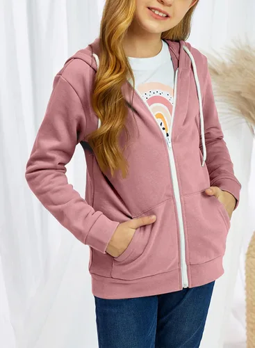 Vista 8 de Sidefeel Sudadera con capucha de manga larga con cremallera para niñas, abrigo casual con bolsillos 4Y-13Y