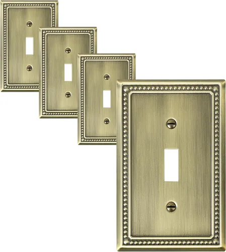 Vista 20 de Paquete de 2 Placas de Cubierta Combinadas para Interruptor de Palanca/Dúplex, Placa de Cubierta de Enchufe de Pared de Metal de Latón Antiguo