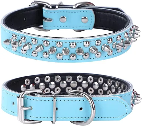 Vista 27 de Collar de perro con tachuelas, collar de perro de cuero genuino, collares ajustables para mascotas pequeñas o medianas (S, negro-1)