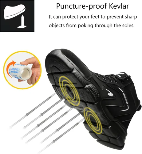 Vista 4 de PJZHJ Botas de punta de acero impermeables para hombres, Botas de trabajo de seguridad, Botas de punta de acero ligeras, Botas de construcción