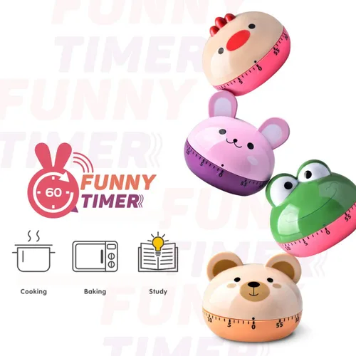 Vista 4 de Divertidos temporizadores mecánicos de animales, 60 minutos, dispositivo de cocina, temporizador de cocina, reloj con alarma fuerte, contadores