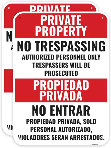 Vista 4 de 2 piezas de letreros de propiedad privada sin traspaso en español, 10 x 7 pulgadas - aluminio - Propiedad privada no traspasar. Los infractores