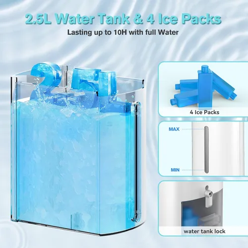 Vista 4 de FLOWBREEZE Aire acondicionado portátil sin ventanas, enfriador de aire evaporativo de 37 pulgadas con control remoto, tanque de agua de 2.5 L y 4