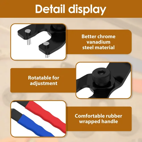 Vista 5 de Llave de amoladora angular universal ajustable con kit de tuerca de brida, llave de amoladora de tuerca de bloqueo, adecuada para amoladoras