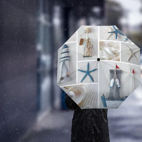 Vista 3 de DHDM Umbrella Automatic Beach Umbrella Outdoor Adults Printed Rain Umbrella for Men Kids Parasol