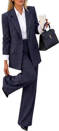 Vista 11 de ZESICA Conjunto de traje de rayas de 2 piezas para mujer, trajes casuales