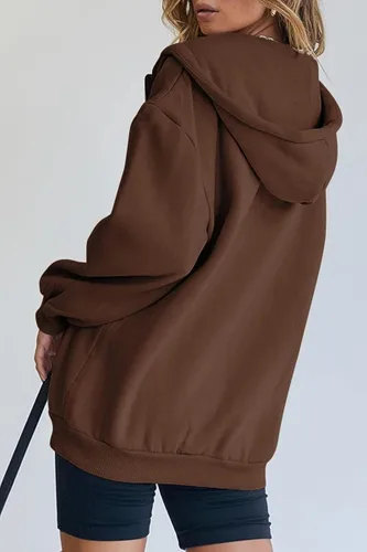 Vista 3 de EFAN - Sudaderas con capucha para mujer, chaqueta oversized para otoño, sudaderas informales con cordón, cremallera Y2K y bolsillo