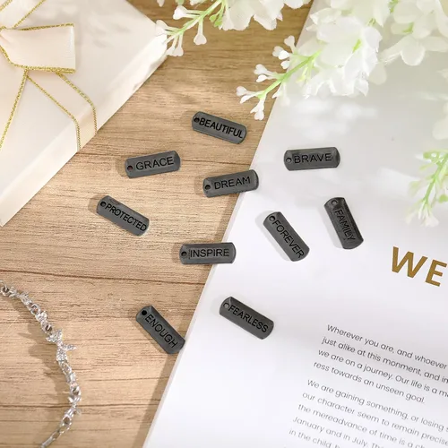 Vista 6 de Hicarer Colgantes de Amuletos Motivacionales con Palabras Grabadas, Accesorios para Hacer Joyería DIY para Collares, Pulseras, Llaveros