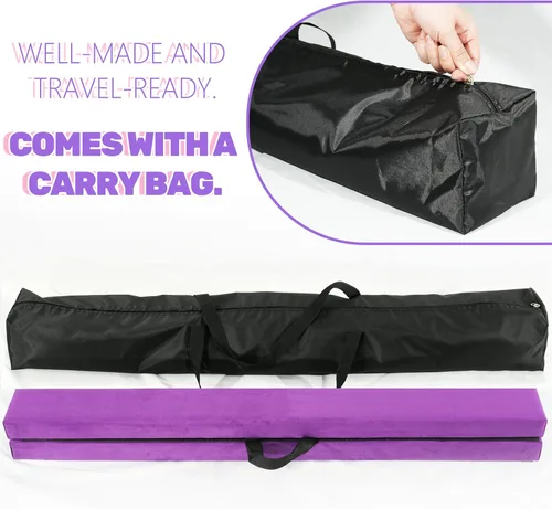 Vista 7 de FC FUNCHEER - Viga de equilibrio plegable, viga de suelo para gimnasia, equipo de gimnasia para niños, base de madera, fondo antideslizante y bolsa