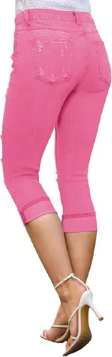 Vista 7 de luvamia Pantalones capri para mujer, elásticos, de cintura alta, desgastados, rasgados, ajustados, recortados