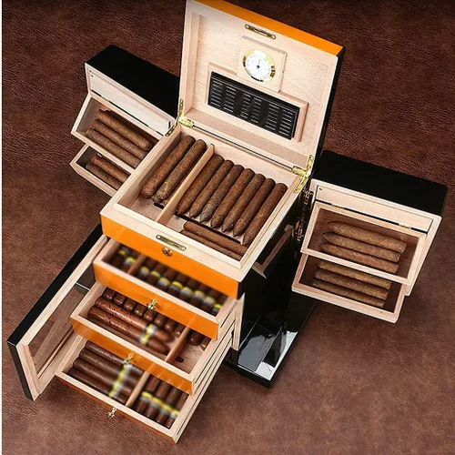 Vista 2 de Prestige Import Group Humidor de cigarros Art Deco moderno de Baccus - Capacidad de hasta 200 - Color: dos tonos