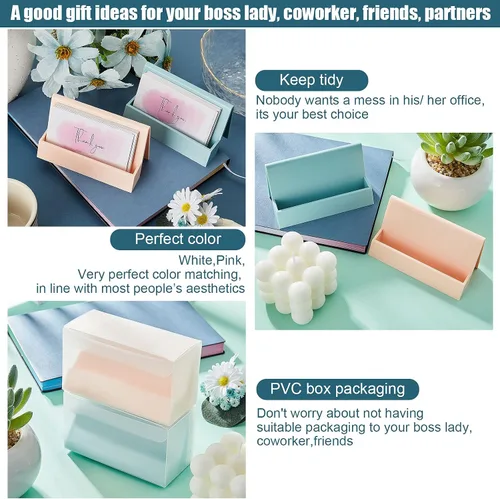 Vista 4 de Zonon Tarjetero de 2 piezas para escritorio, moderno, de plástico, para tarjetas de presentación, soporte creativo y lindo para nombres, para mesa