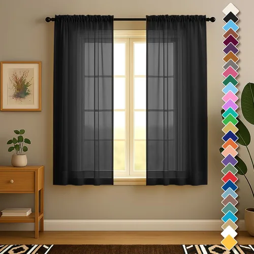 Vista 21 de YHSF Cortinas traslúcidas – Juego de 2 paneles para decoración del hogar – Elegantes cortinas de gasa sólida con bolsillo para barra
