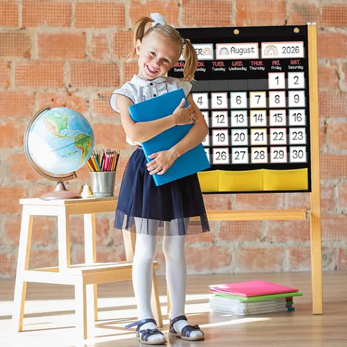 Vista 5 de Calendario de aula negro con 89 tarjetas para estudiantes y niños, calendario grande para aula, suministros para profesores en casa, escuela