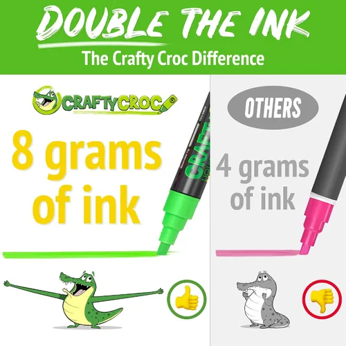 Vista 5 de Crafty Croc Marcadores de tiza de punta fina – (punta recisa de 0.118 pulgadas, 4 blancos) – Bolígrafos de tinta de tiza líquida sin polvo