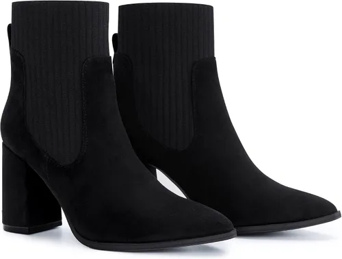 Vista 4 de Athlefit Botas de tobillo con punta puntiaguda para mujer con tacón alto y elástico