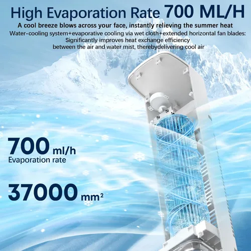 Vista 4 de Enfriador de aire evaporativo, aire acondicionado portátil 3 en 1 para habitación, 4 modos y 3 velocidades, unidad de CA portátil de enfriamiento