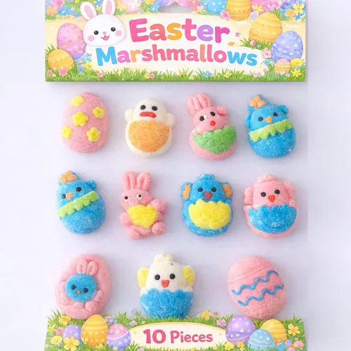 Vista 8 de Gomitas de malvavisco de Pascua, 10 diseños diferentes, 4.5 onzas, gomitas envueltas individualmente en bolsa, sin gluten, sin diario, perfectas